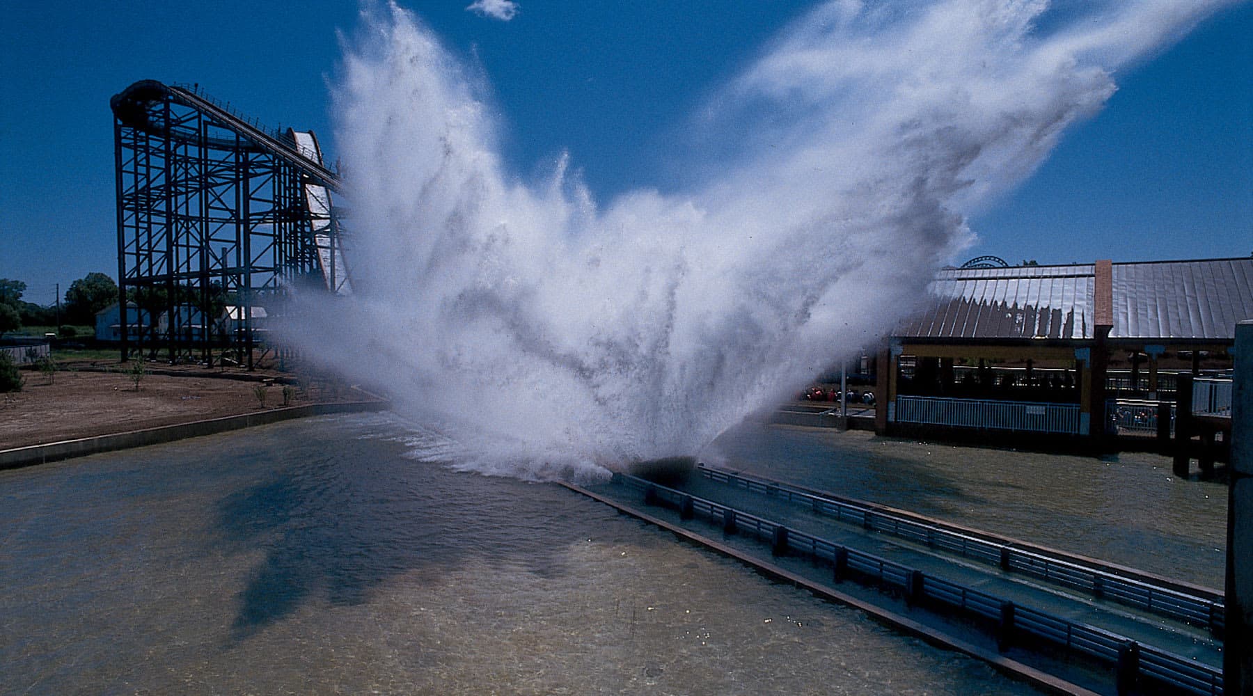 Large Wave of Water created by the Tidal force train hitting the water at the bottom of the hill