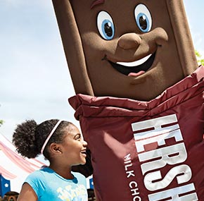 Girl with Hershey Bar character