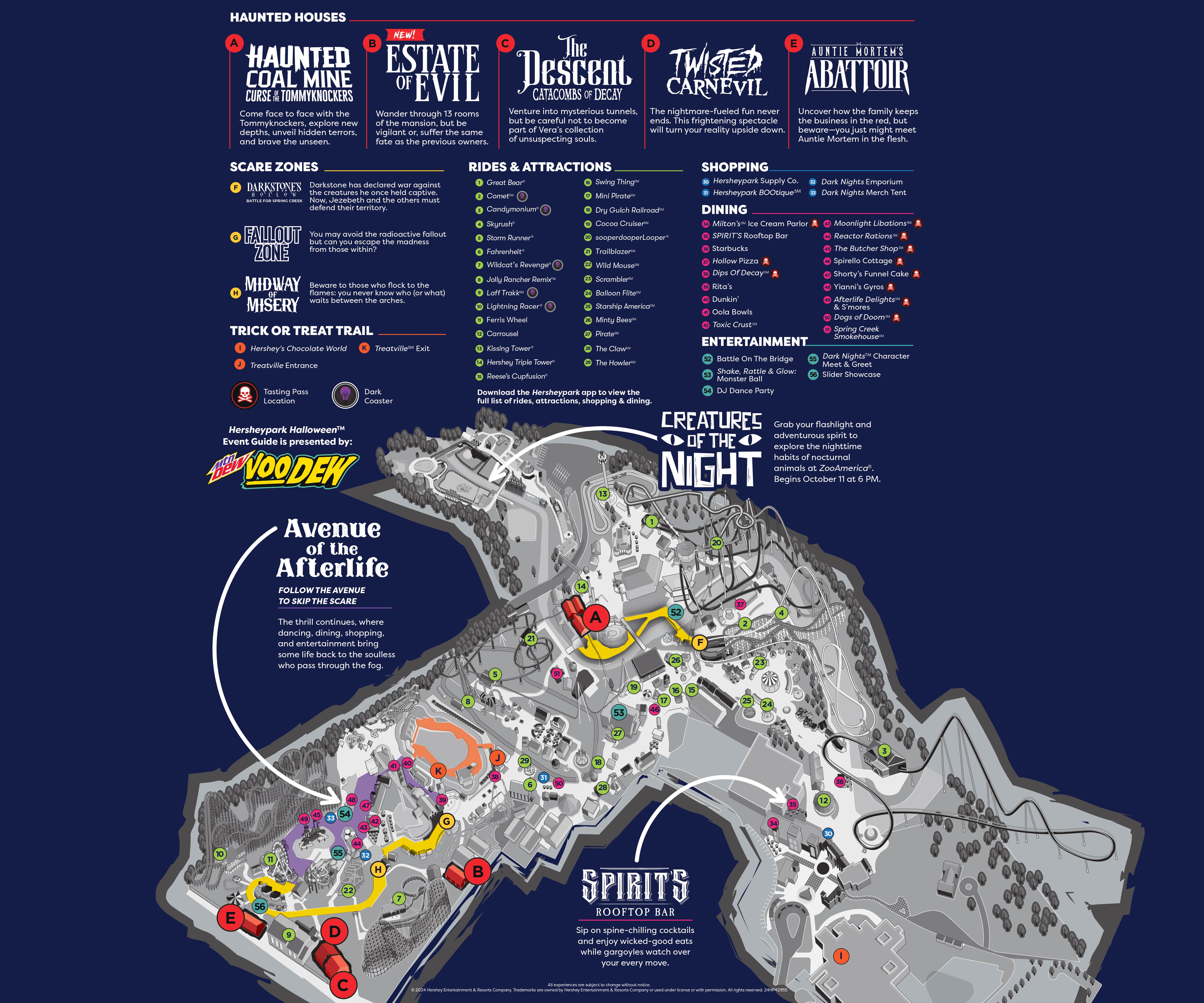 Map of Hersheypark during Dark Nights