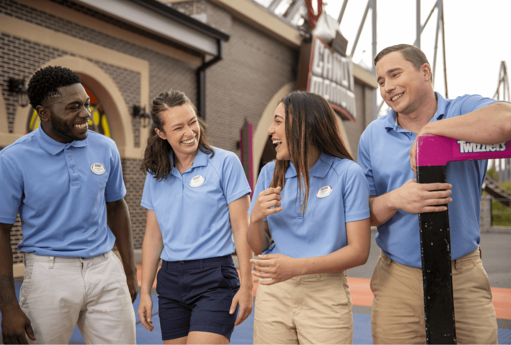 Hersheypark employees in front of entrance